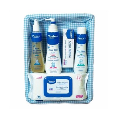MUSTELA CANASTILLA CON TELA VICHY AZUL